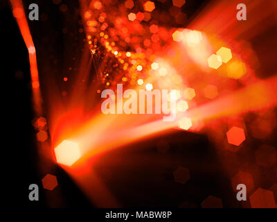 Source de rayons lumineux Fiery et multidimensionnelle des rectangles dans l'espace, la technologie de pointe, générée par ordinateur résumé fond, 3D Rendering Banque D'Images