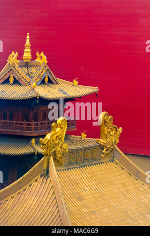 Détails de l'architecture de temple de Jing'an, Shanghai, Chine Banque D'Images
