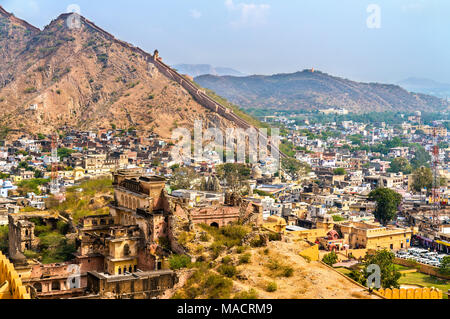 Vue aérienne d'Amer ville près de Jaipur, Inde Banque D'Images