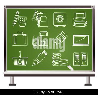 Peint avec de la craie, des affaires et des finances Bureau Icônes - Vector Icon Set Illustration de Vecteur
