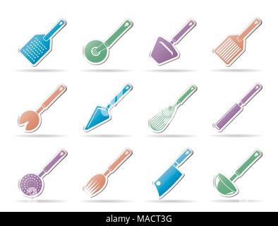 Différents types d'accessoires de cuisine et l'équipement icônes - vector icon set Illustration de Vecteur