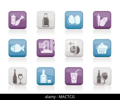 Produits alimentaires, boissons et aliments icônes - vector icon set Illustration de Vecteur