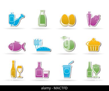 Produits alimentaires, boissons et aliments icônes - vector icon set Illustration de Vecteur