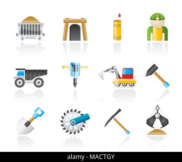 Les objets de l'industrie des mines et des carrières et des icônes - vector icon set Illustration de Vecteur