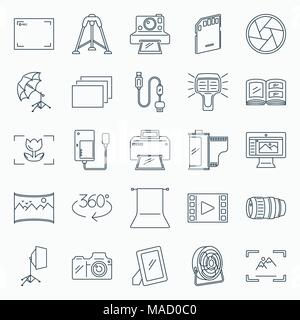 Les icônes de la photographie. Collection d'icônes Aperçu de l'équipement de photographie Illustration de Vecteur