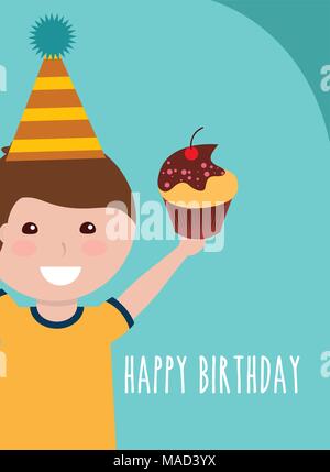 Cute little boy holding cupcake - enfants joyeux anniversaire Illustration de Vecteur