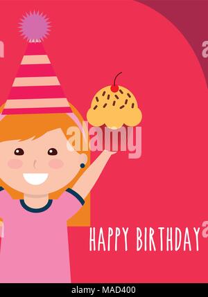 Cute little girl holding cupcake - enfants joyeux anniversaire Illustration de Vecteur