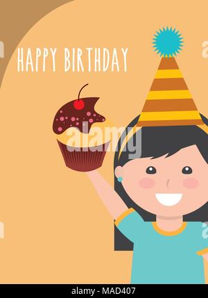 Cute little girl holding cupcake - enfants joyeux anniversaire Illustration de Vecteur