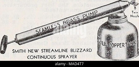 . Dreer's wholesale catalogue pour les fleuristes et les maraîchers : Hiver Printemps Été 1939 . Pulvérisateur continue Blizzard. D'un et deux capacités de pinte, équipé d'un noz- zle qui permettront d underfoliage la pulvérisation. Le réservoir est faite de cuivre, la pompe en laiton. C'est, à notre avis, le meilleur pulvérisateur de ce type jamais offert. La capacité d'un quart des services postpayés de 2,00 $ ; deux pintes de capacité 3,50 services postpayés. Têtes en caoutchouc. Idéal pour la pulvérisation et injection des plantes. 6 oz., Caoutchouc tout droit ou angulaire du cou, 80c ; 8 oz., 95c ; 10 oz., 1,10 $ ; services postpayés. Têtes en caoutchouc de moins cher Banque D'Images