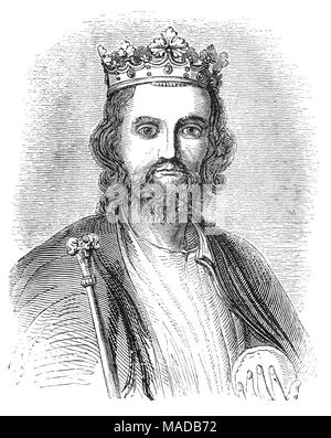 Le roi Édouard II (1284 - 1327), alias Edward de Carnarvon, était roi d'Angleterre à partir de 1307 jusqu'en janvier 1327 déchu. Le quatrième fils d'Édouard I, Edward est devenu l'héritier au trône après la mort de son frère aîné Alphonso. Début en 1300, Edward accompagne son père sur des campagnes pour pacifier l'Écosse. Il accéda au trône en 1307, à la suite du décès de son père. En 1308, il épouse Isabelle de France, fille du puissant roi Philippe IV, dans le cadre d'un effort en cours pour résoudre les tensions entre les couronnes anglaise et française. Banque D'Images