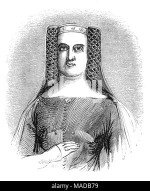 Philippa de Hainaut (1314 - 1369) fut reine d'Angleterre en tant qu'épouse du roi Édouard III. Edward avait promis en 1326 de l'épouser dans les deux années suivantes. Elle était mariée à Edward, d'abord par procuration, lorsqu'Edward expédié sous l'évêque de Coventry 'à l'épouser dans son nom' à Valenciennes (deuxième ville en importance du comté de Hainaut). Le mariage a été célébré officiellement dans la cathédrale de York le 24 janvier 1328, quelques mois après son accession au trône d'Angleterre. Banque D'Images