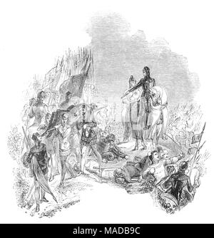 La bataille de Poitiers a eu lieu le 19 septembre 1356 près de la ville de Poitiers en Aquitaine, dans l'ouest de la France. Une armée d'anglais, gallois, Breton et troupes gasconnes, de nombreux anciens combattants de Crécy, dirigé par le Prince Noir, défait une plus grande armée Françaises et alliées menées par le roi Jean II de France, menant à la capture du roi, son fils, et une grande partie de la noblesse française. C'était la deuxième grande victoire anglaise de la belle phase de la guerre de Cent Ans, s'est battu dix ans après la bataille de Crécy (la première grande victoire), et environ un demi-siècle avant la troisième, la bataille d'Azincourt. Banque D'Images