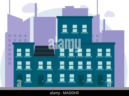 Vector cartoon retro illustration paysage façades de maisons de la ville. Illustration de Vecteur