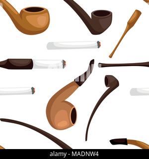 Profil de Seamless Pipes. Tuyaux tabac rétro avec porte-cigarette. Vector illustration isolé sur fond blanc. Page de site web et mobil Illustration de Vecteur