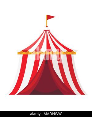 Tente de cirque rouge avec drapeau. Parc d'concept. Vector illustration isolé sur fond blanc. Page de site Web et conception d'applications mobiles. Illustration de Vecteur