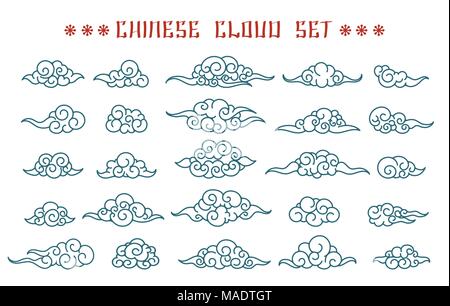 Nuages chinois. Swirl set nuage asiatique, oriental tattoo design croquis des éléments de vecteur Illustration de Vecteur
