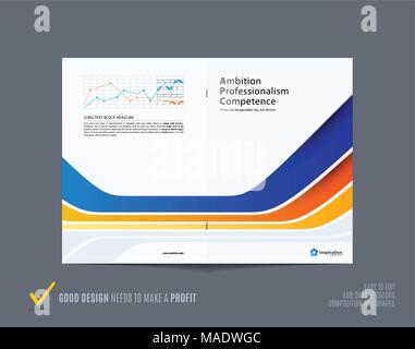 Abstract brochure design, moderne, double page centrale catalogue couvercle, flyer en A4 avec des formes lisses de couleur orange bleu pour le développement Illustration de Vecteur