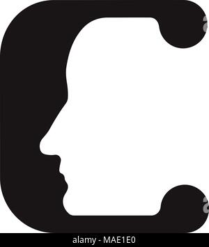 Anglais font majuscule C c - logotype Logo de visages humains robots cyborg, pour la science, thème de l'ordinateur etc, style rétro. Illustration de Vecteur