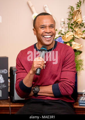 Park House Restaurant, Cardiff, Pays de Galles, le 31 mars 2018 : ex-légende de la boxe Sugar Ray Leonard parle lors d'un événement à Cardiff avant le Joshua v Parker lutte dans la principauté stadium Crédit : Andrew Dowling/photographie influents/Alamy Live News Banque D'Images