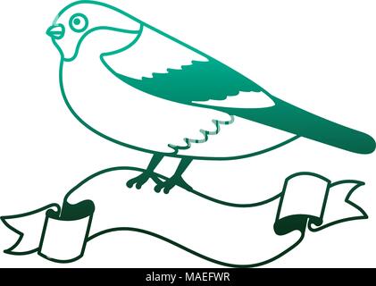 Animaux oiseaux à plumes décoration ruban couleur vert dégradé d'illustration vectorielle Illustration de Vecteur