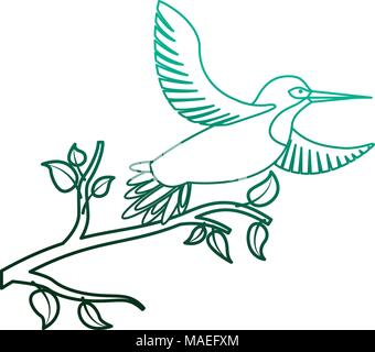 Les ailes ouvertes d'oiseaux plumes dans la branche d'arbre vector illustration couleur vert dégradé Illustration de Vecteur