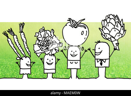 Cartoon famille avec légumes Banque D'Images