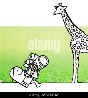 Cartoon photographe avec girafe Banque D'Images