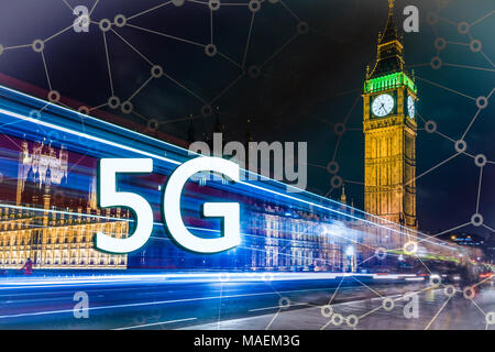 5G ou LTE présentation. Londres ville moderne sur l'arrière-plan Banque D'Images