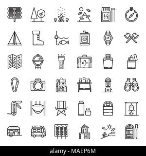 Camping aperçu icon set, business concept, isolé sur fond blanc Illustration de Vecteur