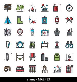 Les grandes lignes de remplissage Camping icon set, business concept, isolé sur fond blanc Illustration de Vecteur