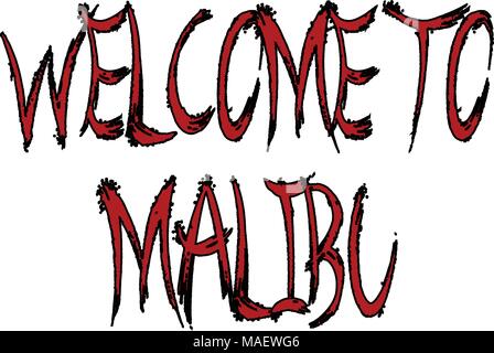 Bienvenue à Malibu signe texte illustration sur fond blanc Illustration de Vecteur