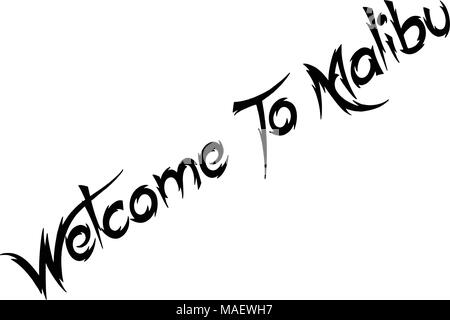 Bienvenue à Malibu signe texte illustration sur fond blanc Illustration de Vecteur