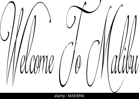 Bienvenue à Malibu signe texte illustration sur fond blanc Illustration de Vecteur