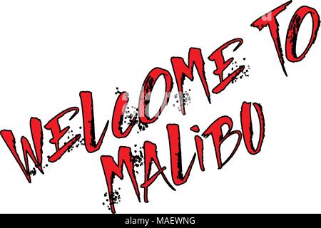 Bienvenue à Malibu signe texte illustration sur fond blanc Illustration de Vecteur