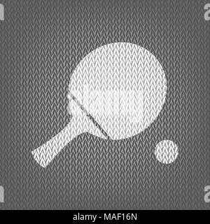 Ping pong paddle avec ballon. Vecteur. En blanc sur fond gris en icône. Isolées. Illustration de Vecteur