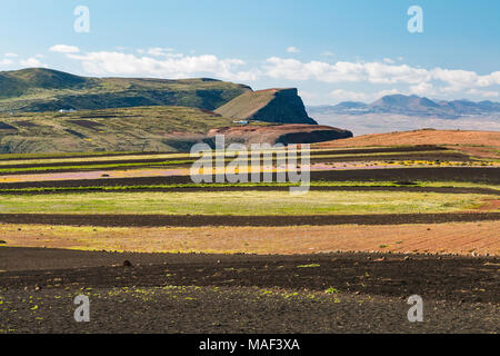 Vue depuis le Mirador del Rio en Lanzarote, Espagne au sud avec les falaises de Famara. Banque D'Images