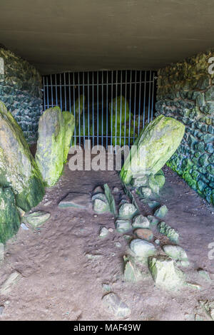 Entrée de Barclodiad y Gawres chambre funéraire. Anglesey, au nord du Pays de Galles, Royaume-Uni. Banque D'Images