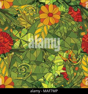 Hand drawn vector seamless floral pattern avec les fleurs et les feuilles Illustration de Vecteur