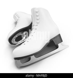 Figure skates blanc isolé sur blanc. 3D illustration, clipping path Banque D'Images