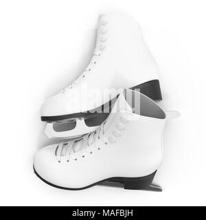 Figure skates blanc isolé sur blanc. 3D illustration, clipping path Banque D'Images