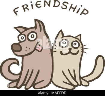 L'amitié chien et chat. Meilleurs amis. Vector illustration. Ensemble pour toujours. Cute cartoon animaux personnages. Illustration de Vecteur