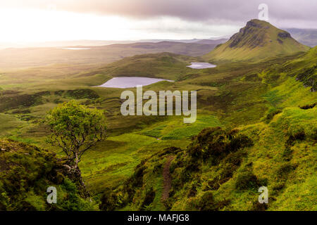 Vue panoramique du Quiraing, île de Skye, en Ecosse. Banque D'Images