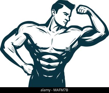 Fitness, musculation sport concept. Homme athletic body. Vector illustration croquis Illustration de Vecteur