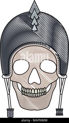 Casque de motocycliste avec crâne et épines Illustration de Vecteur