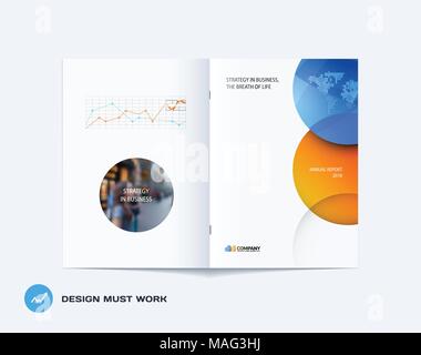 Abstract orange bleu brochure design, moderne, double page centrale catalogue couvercle, flyer en A4 Illustration de Vecteur