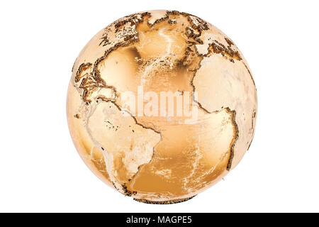 Golden Globe de la terre, 3D Rendering isolé sur fond blanc Banque D'Images