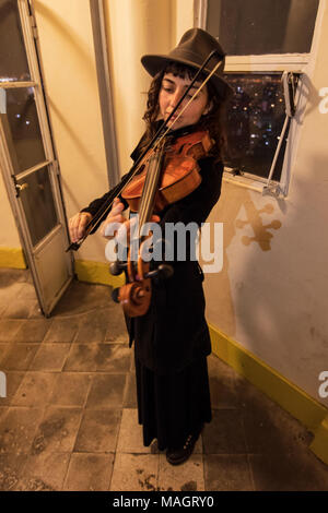 Un musicien joue du violon dans le Palacio Barolo's 'Paradise'. Monserrat, Buenos Aires, Argentine. Banque D'Images