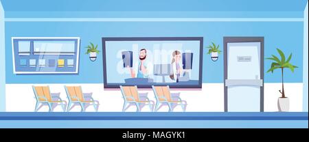 L'intérieur de l'hôpital moderne avec deux médecins d'examiner les résultats d'analyse aux rayons X Illustration de Vecteur
