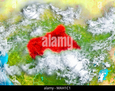 L'Afrique centrale en rouge sur la planète Terre. 3D illustration. Éléments de cette image fournie par la NASA. Banque D'Images