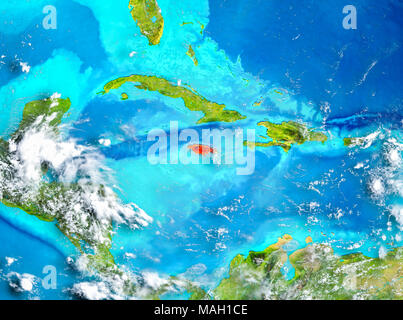 La Jamaïque a souligné en rouge sur la planète Terre. 3D illustration. Éléments de cette image fournie par la NASA. Banque D'Images
